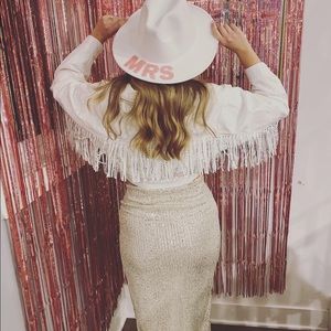 White Fringe Denim Jacket with Sequins